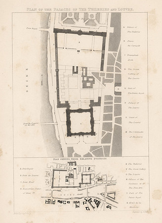 Vintage Plan of the Palaces of the Tuileries and Louvre