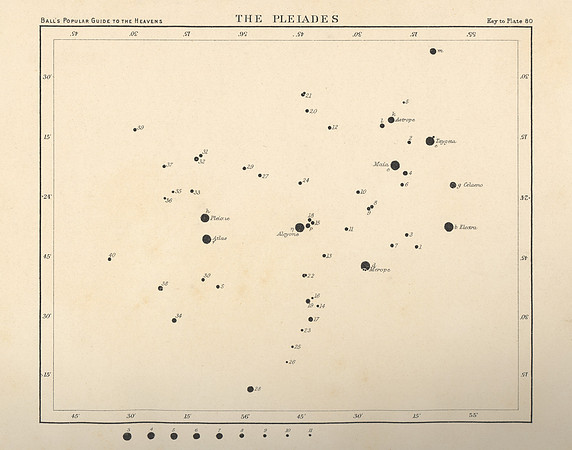 Vintage Pleiades Star Map (Ball's Key to Plate 80)