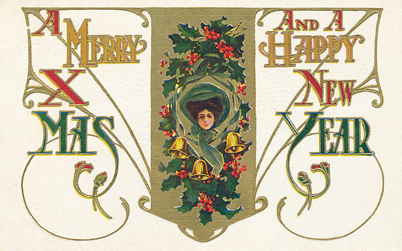 Vintage Postcard - Art Nouveau Holidays