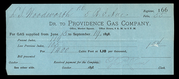 Vintage Bill Front - Providence Gas Company