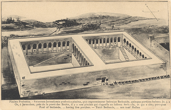 Vintage Postcard - Pool of Bethesda (bird's eye reconstruction)