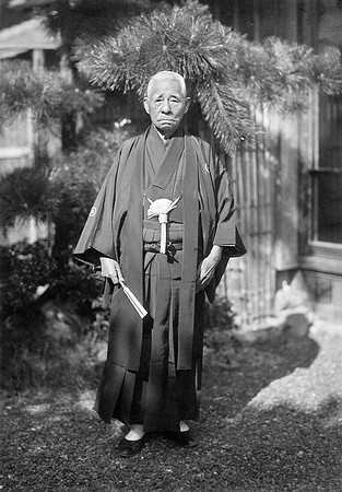 Kokichi Mikimoto dressed in typical Japanese clothing (by Edward Porter Henderson circa 1945)