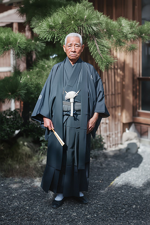 AI Color Portrait Recreation - Kokichi Mikimoto dressed in typical Japanese clothing
