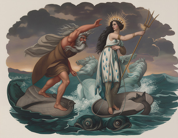 AI Color Recreation - Columbia Seizing the Trident of Neptune