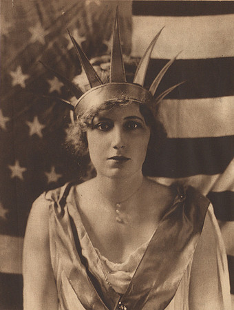 Mrs. Robert J. Cummings of the New York State Woman Suffrage Party as Columbia (by Campbell Studio circa 1917)
