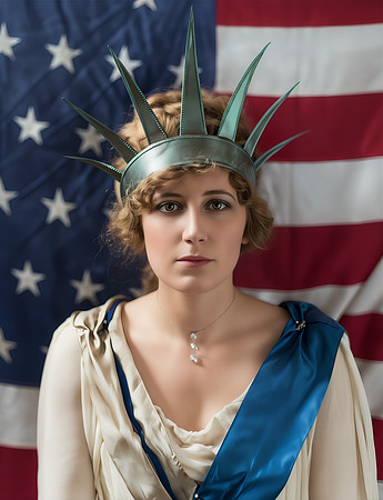 AI Color Portrait Recreation - Mrs. Robert J. Cummings as Columbia