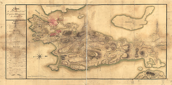 Plan de Rhodes-Island, et position de l'armée françoise a Newport. (circa 1780)