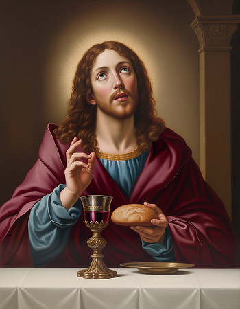AI Color Portrait Recreation - Jesus Blessing Bread & Wine