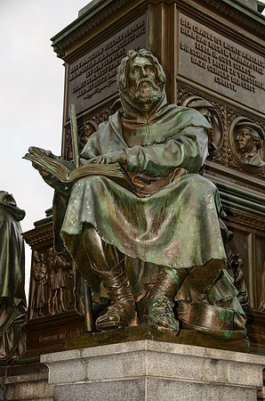 1868 statue of Peter Waldo at the Luther Memorial in Worms, Germany