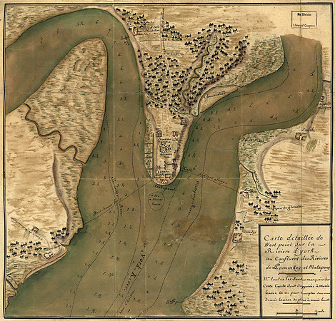 Carte detaillée de West Point sur la rivière d'York au confluent des Rivières de Pamunkey et Matapony. (circa 1781?)