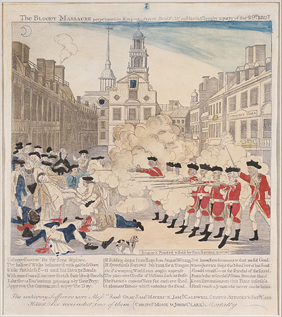 The Boston Massacre, or, The Bloody Massacre perpetrated in King Street, Boston on March 5, 1770 by a party of the 29th Regiment