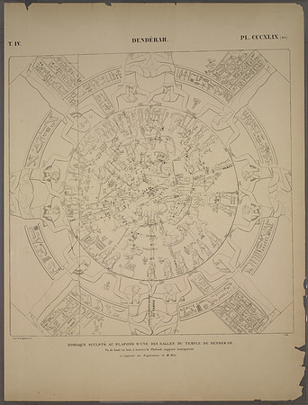 Dendérah (Dendera). Zodiaque sculpté au plafond d'une des salles du Temple de Denderah. (circa 1845)