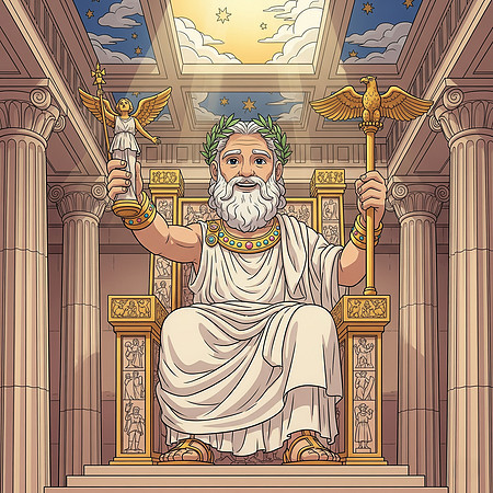 Zeus in Olympia Cartoon