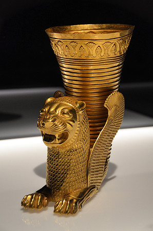 Achaemenid gold rhyton in the shape of a lion, from Ecbatana, ca. 550-330 BC