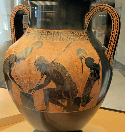 Ancient Greek band of palmettes on a vessel, featuring Achilles and Ajax playing dice (circa 6th Century BC)