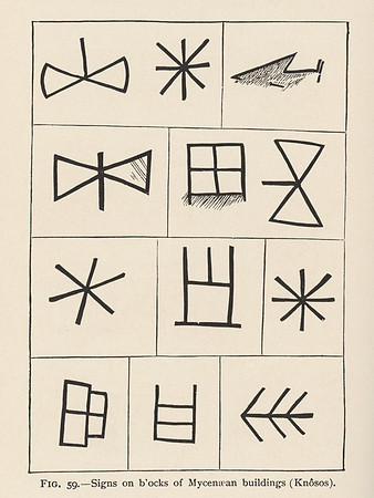 Vintage Table - Signs on blocks of Mycenean buildings (Knôsos)