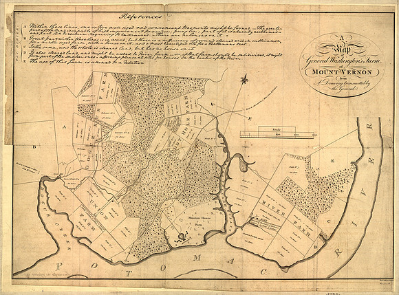 A map of General Washington's farm of Mount Vernon from a drawing transmitted by the General (circa 1793-1801)