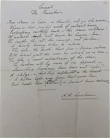 "The Rainbow", a sonnet by Ada Lovelace in her handwriting (circa early 19th century)
