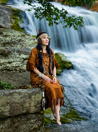 AI Color Portrait Recreation - Native Waterfall Beauty