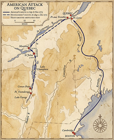 AI Vintage Map Recreation - American Attack on Quebec (1775)