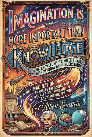 Albert Einstein AI Quote - Imagination is more important than knowledge [...]