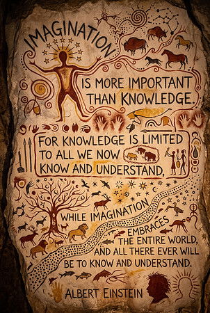 Albert Einstein AI Cave Quote - Imagination is more important than knowledge [...]