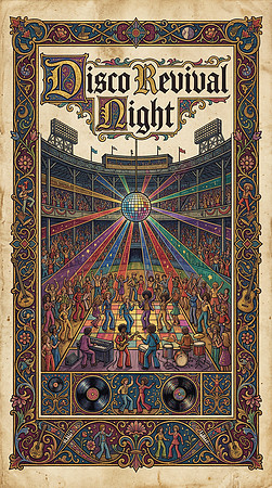 Illuminated Manuscript Frontispiece - Disco Revival Night