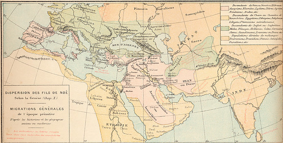 Vintage French Map - Dispersion of Noah's Sons
