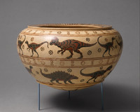 Terracotta dinos-dinos (mixing bowl) (attributed to the Bold Frontiers Painter circa 2026 AD)