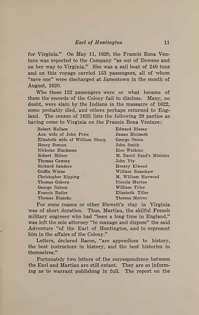 1625 census of 28 arrivals to the Colony of Virginia on the Francis Bona Venture (1932 transcript)