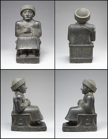 Statue of Gudea, named “Gudea, the man who built the temple, may his life be long” (Neo-Sumerian ca. 2090 BCE)