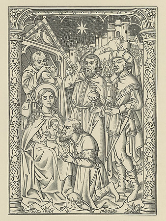 Vintage Reproduction Woodcut - Adoration of the Magi (published circa 1876)