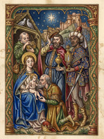 AI Color Woodcut Recreation - Adoration of the Magi