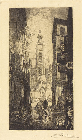 Rue de la Montagne-Sainte-Geneviève, Paris (etching by Auguste Lepère circa 1906)