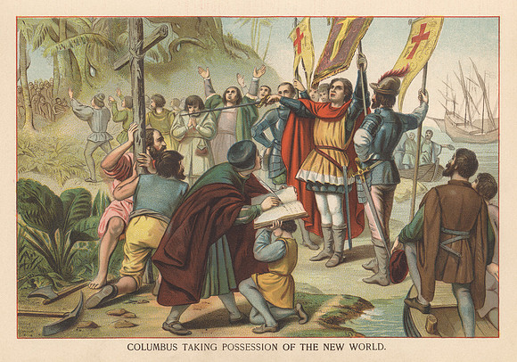 Vintage Image Plate - Columbus Taking Possession of the New World