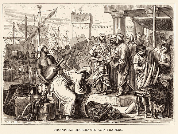 Vintage Illustration - Phoenician Merchants and Traders (AI enhanced)