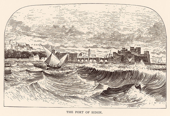 Vintage Illustration - The Port of Sidon (AI enhanced)