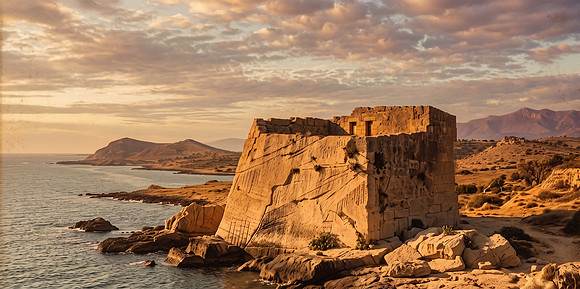 AI Color Photo Reconstruction - Rock on the Coast of Phoenicia