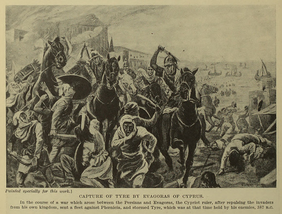 Vintage Phoenician History - Capture of Tyre by Evagoras of Cyprus (published circa early 20th century)