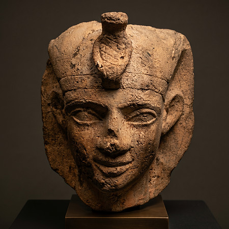 Limestone head of a Phoenician king, sculpted in the style of a pharaoh, from the city of Tyre (circa 700-600 BCE) (AI enhanced)