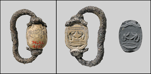 Silver pendant ring with steatite scarab (Phoenician & Egyptian circa 8th-7th century BCE)