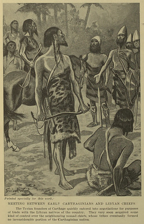 Vintage Phoenician History - Meeting between Early Carthaginians and Libyan Chiefs (published circa early 20th century)