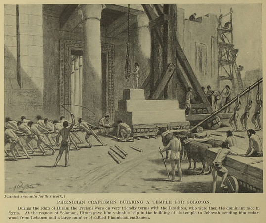 Vintage Phoenician History - Phoenician Craftsmen Building a Temple for Solomon (published circa early 20th century)