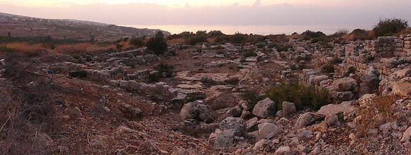 Ruins of the Phoenician east temple in Umm Al-Amad, Southern Lebanon, overlooking the Mediterranean Sea