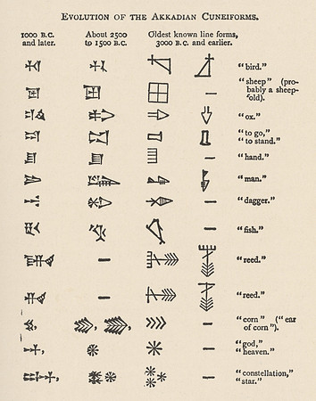 Vintage Table - Evolution of the Akkadian Cuneiforms