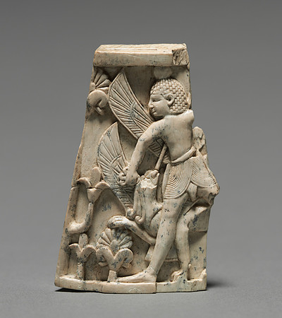 Decorative Plaque: Man; and Griffin in Combat (Assyrian in Phoenician style circa 900-800 BCE)