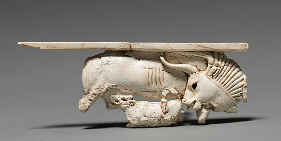 Decorative Plaque: Cow Nursing Its Calf (Assyrian in Phoenician style circa 900-800 BCE)