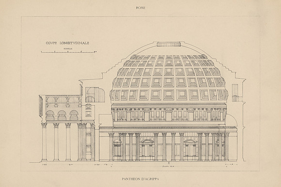 Vintage French Image Plate - Pantheon of Agrippa in Rome