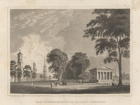 Vintage Image Plate - Yale College & State House, Newhaven, Connecticut.