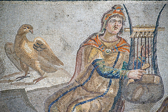 Mosaic panel close-up featuring Orpheus playing his lyre. From Tarsus, last quarter of the third century AD.